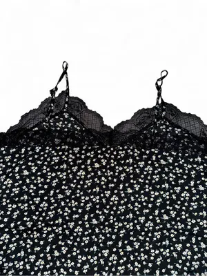 SheIn Maternity Black Lace-Trim Camisole Tank Top with White Daisy Print thumbnail 5