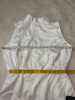 Lulus Classic Elegance White Satin Sleeveless Mock Neck Mini Dress Size large thumbnail 7