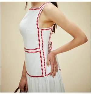 Anthropologie lovers NWT COMMENSE White and Red Trim Maxi back Bow Dress Small thumbnail 2