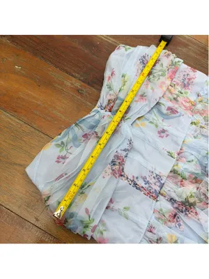 DressAlisa Light Blue Floral Mesh Tiered Ruffle Maxi Dress Strapless NWOT Large thumbnail 9