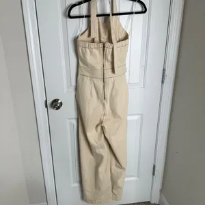 Anthropologie Moon River cream denim belted halter wide leg jumpsuit‎ small chic thumbnail 8
