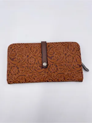Justin Boots Women's Floral Tooled Saddle Brown Wallet Slim Card Slots Western Cowgirl thumbnail 2