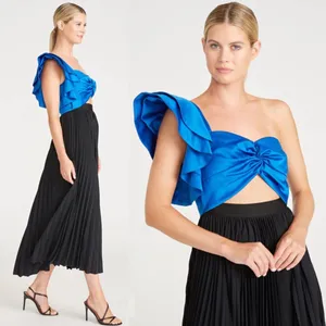 New! AMUR Cleopatra Pleated‎ One Shoulder Dress Black Blue Sz 6 $598 thumbnail 6