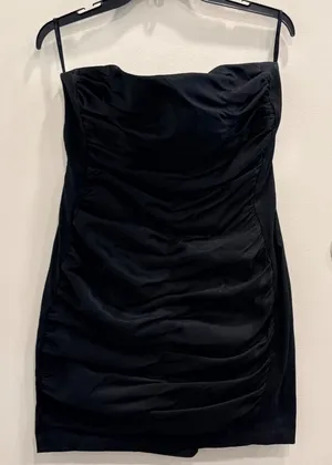 VTG Y2K Jessica McClintock Black Strapless‎ Ruched Mini Cocktail Dress LBD Sz 14 thumbnail 1