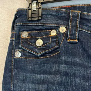TRUE RELIGION Women’s Jeans Size 27 Blue Halle‎ Mid Rise Capri Distressed Skinny thumbnail 4