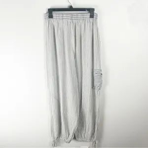 NEUTRAL GROUND Blue Striped High Rise Elastic Drawstring Waist Pants Small Boho thumbnail 2