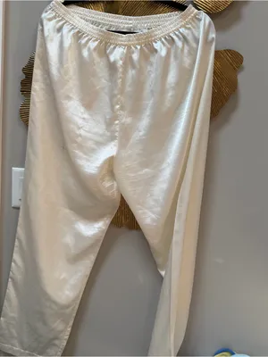 Vintage Christian Dior cream white satin medium pajama set 2 piece loungewear thumbnail 6