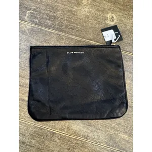 Club Monaco Leather Bag Pouch Zip Cosmetics Black Travel‎ thumbnail 2