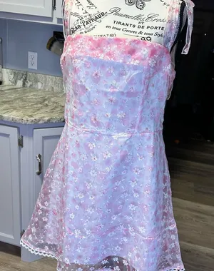 Pink Floral Mini Sundress Size L thumbnail 1