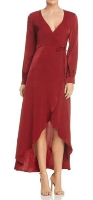 NWT Lost and Wander Napa Satin Wrap Dress in Burgundy Sz‎ Small $138 thumbnail 1
