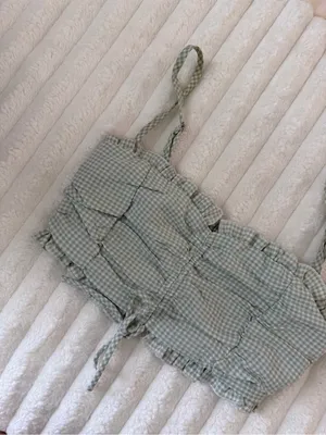 Princess Polly Sage Green Gingham Ruched Crop Top thumbnail 4