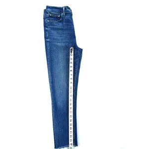 Denim Forum High Waisted Straight Leg Jeans Medium Wash Raw Hem Stretch Size 25 thumbnail 6
