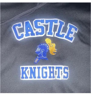 Jostens Castle Knights Black Pullover Hoodie Embroidered Logo Pockets Men L thumbnail 2