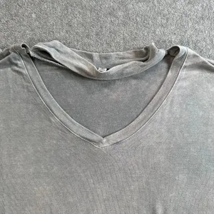 Jodifl Cutout Choker Tee Shirt Women Medium Gray High Low Dolman Sleeve Distress thumbnail 3
