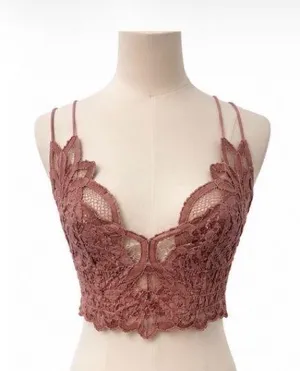 Free People FP1 Dusty Rose Lace Bralette Large Boho Festival Crochet Cami thumbnail 1