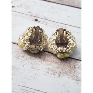 Vintage Clip On Earrings Unusual Yellow & Green 7/8" thumbnail 5