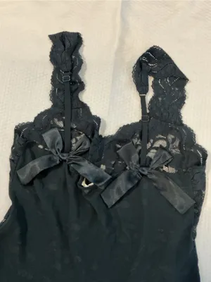 Victoria's Secret Black Lace High-Low burnout sheer slip dress nightgown . thumbnail 5