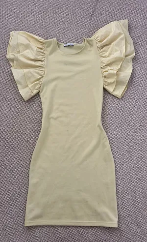 Zara yellow ruffle sleeve mini dress thumbnail 1