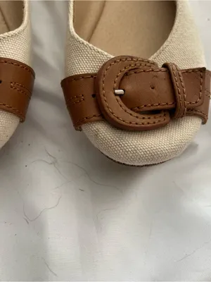 Kelly & Katie Cream Canvas Ballet Flats with Tan Buckle Size 8 1/2 thumbnail 5