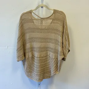 NY Collection Tan Open Knit Dolman Sleeve Sweater XL Beige Crochet Festival Boho thumbnail 2