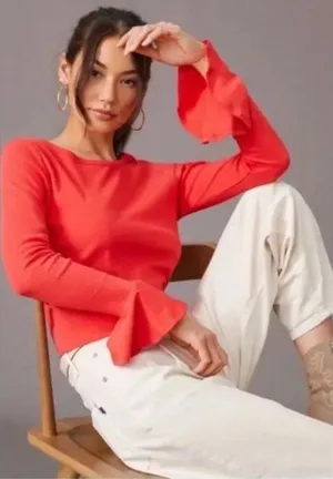 Anthropologie Maeve Pink Long‎ Bell Sleeve Top thumbnail 1