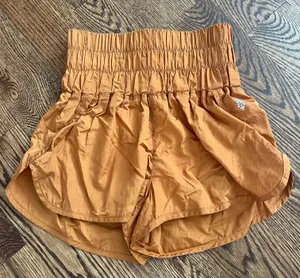 high waisted orange shorts thumbnail 1