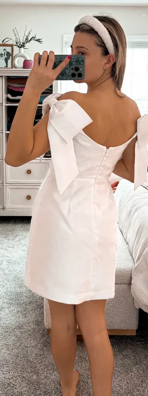 Alfred Sung White Corset Mini Dress With Bow Sleeves thumbnail 5