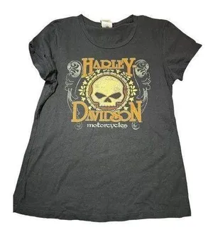 Harley Davidson Black Cowboys Alamo City Women Shirt TX Skull Cotton Sz L NWOT thumbnail 1