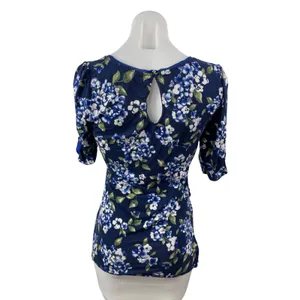 White House Black Market Women's Floral Scoop Neck 3/4 Sleeve Tunic Blouse Top S thumbnail 4