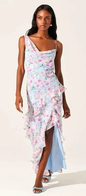 ASTR The Label Levina Floral Ruffle One Shoulder Maxi Dress, M thumbnail 1