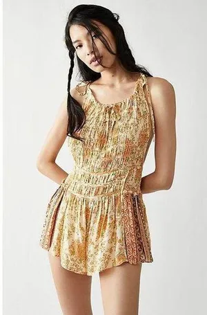 Free People Run Free Ruched Romper Size L. B-5 thumbnail 1