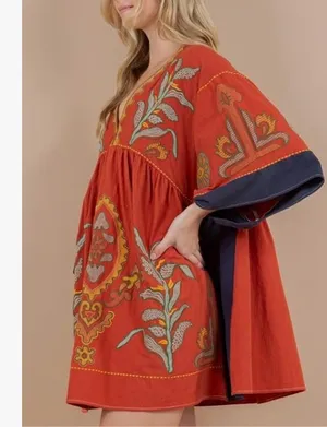 Women's oversized embroidered dress With 3/4 sleeve thumbnail 3