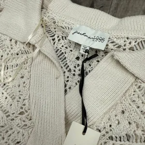 Cream crochet knit collared pointelle sweater Size M thumbnail 5