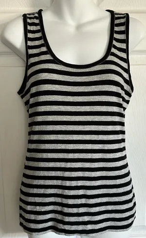 Ann Taylor Striped Black & Gray Glitter Trim Tank Top M thumbnail 1