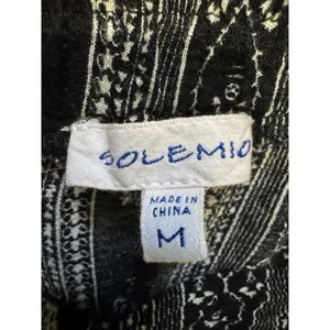 Bohemian Solemio Maxi Skirt M Black White Floral Striped Double Slit‎ Crochet thumbnail 5