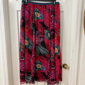 WD.NY‎ Boho Maxi Skirt Sz L Pink Artsy Velvet Waist Shimmer Gypsy Maximalist thumbnail 2