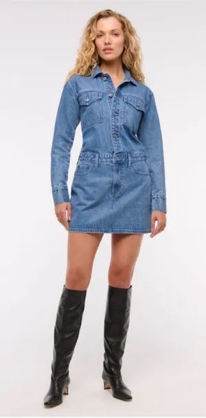 Abercrombie‎ & Fitch Denim Shirt Mini Dress Long Sleeve Utility Western S thumbnail 1
