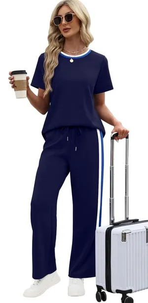 WIHOLL 2 Piece Lounge Sets for Women Matching Set Summer Outfits Short Sleeve To thumbnail 1