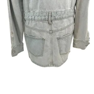Zara Denim Short Mini Dress Light Wash Blue Long Sleeves Coverall Size Large‎ thumbnail 10