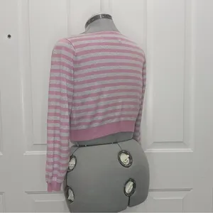 Free people gray pink striped crop off the shoulder sweater pullover size XS thumbnail 6