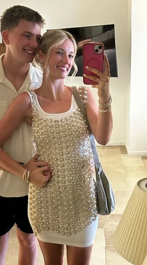 Anthropologie White dress and beaded cover thumbnail 1