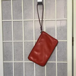 Vintage Y2K Kate Spade Logo‎ Leather Red Orange Zip Small Wristlet Wallet thumbnail 2