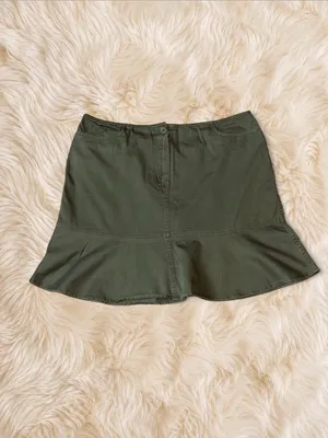 Ann Taylor LOFT Olive Green Cotton Flounce Mini Skirt Size 10 thumbnail 2