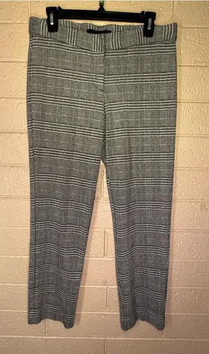 Amanda+ Chelsea Plaid Straight-Leg Dress Pants in Black and White thumbnail 1