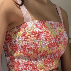 Lulus Red Pink Floral Zipper Crop Top thumbnail 1