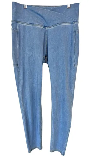 Halara Flex Crossover Side Pocket Washed Stretchy Knit Denim Work Legging thumbnail 1