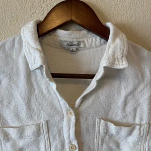 Madewell White Linen Blend Short Sleeve Button Down Shirt Size M thumbnail 2
