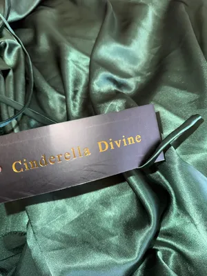 NWT Cinderella divine Emerald Satin High-Slit Evening Dress maxi gown tie size M thumbnail 6