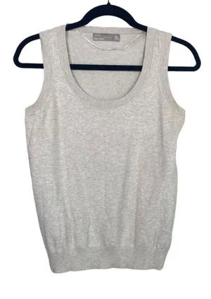 ZARA Sleeveless Cotton Knit Sweater Vest Rib Trim Pullover Lightweight L Cream thumbnail 1