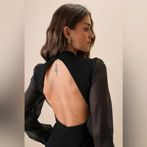 LULU’S Seeking Sophistication Black Backless Balloon Sleeve Maxi Dress thumbnail 4
